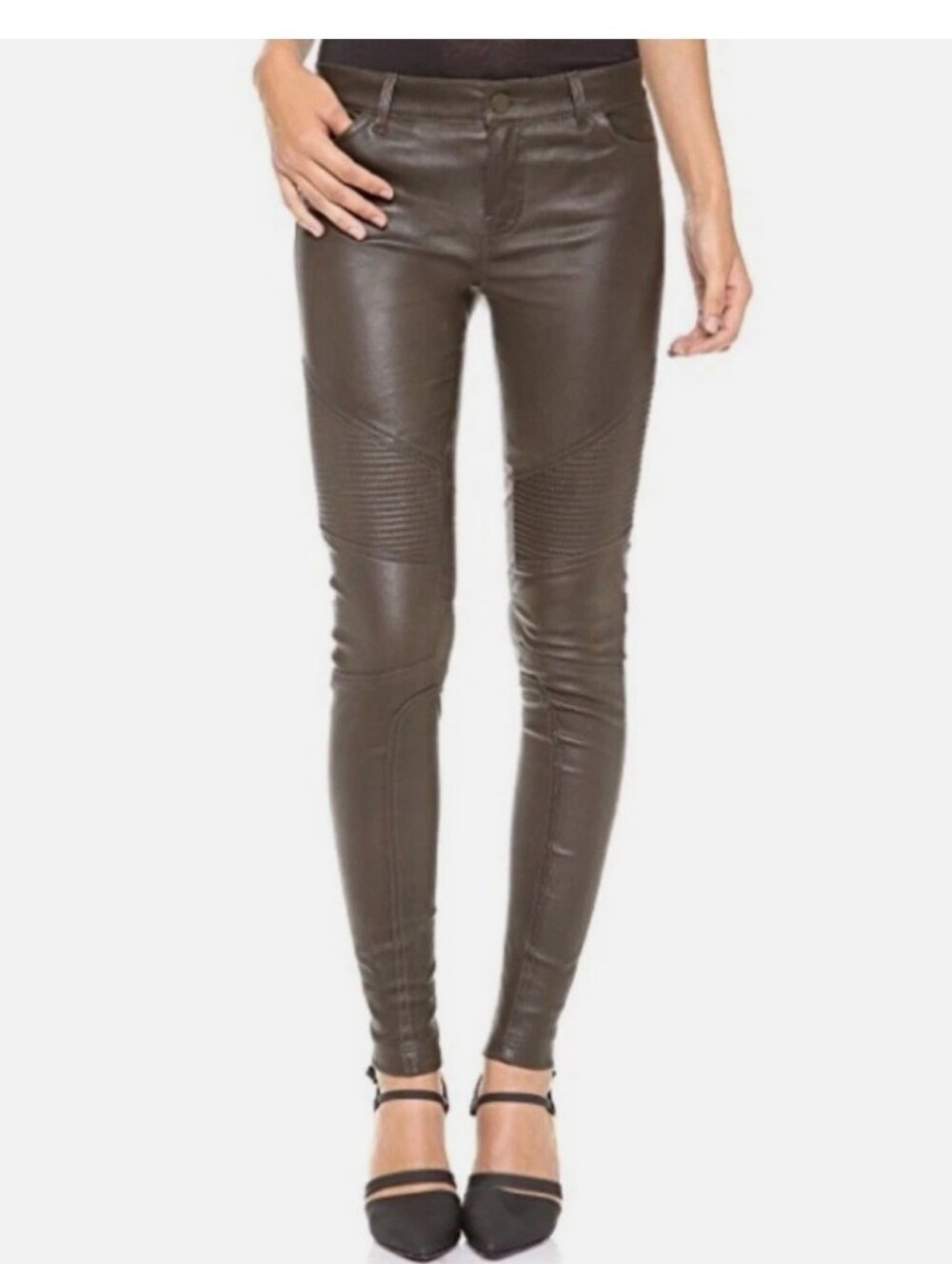 Vince olive green lamb leather moto pants Sz 6